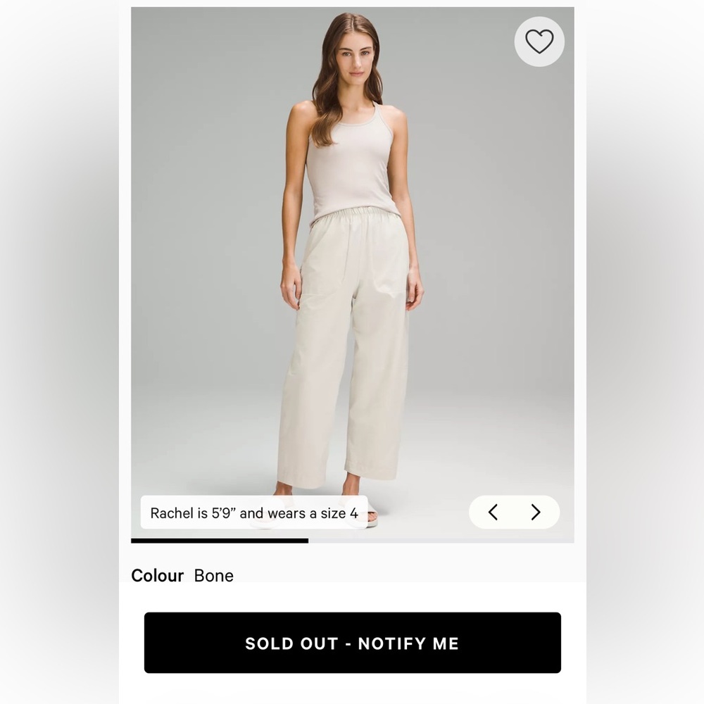 Lululemon Lightweight Mid Rise Barrel Leg Cropped Pant Bone Sz 4 Gorpcore